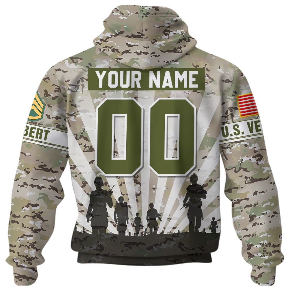 Custom Military Veteran Hoodies Camouflage Pattern US Flag Military Hoodie Gifts Dad Grandpa K1702 Trhn