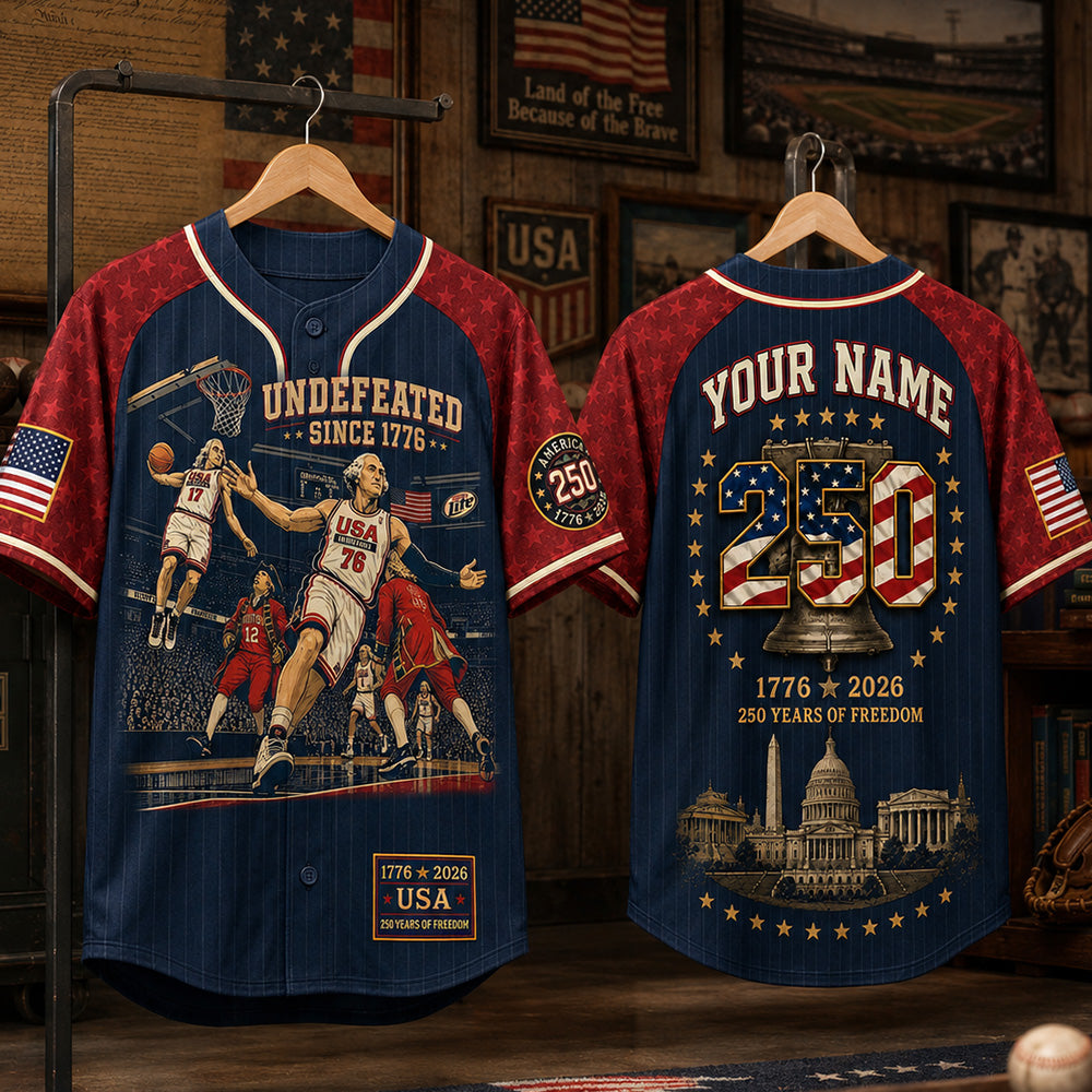 Custom Name America 250th Anniversary Baseball Jersey, Undefeated Since 1776 Patriotic Basketball Shirt T24