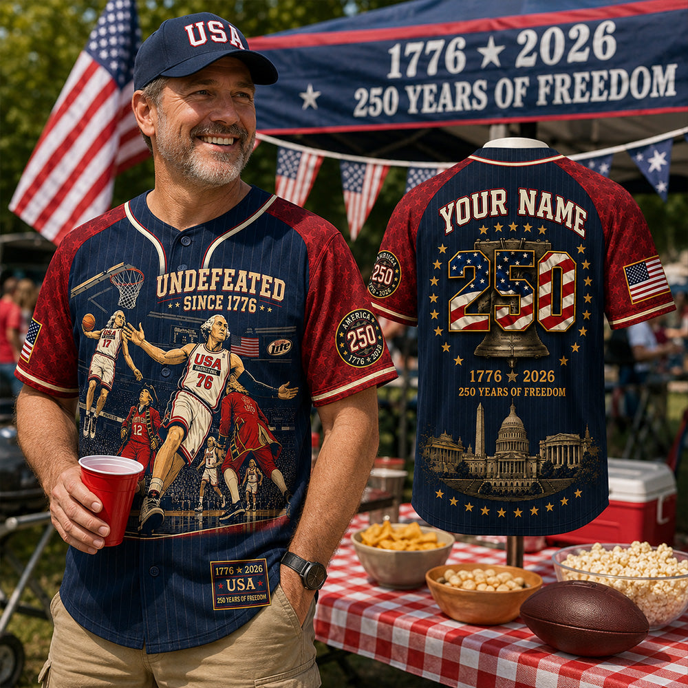 Custom Name America 250th Anniversary Baseball Jersey, Undefeated Since 1776 Patriotic Basketball Shirt T24