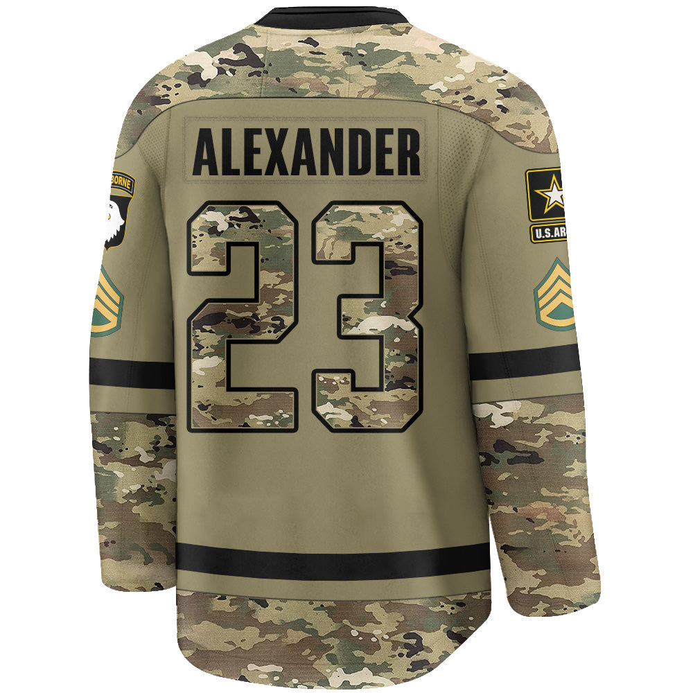 Personalized Hockey Jersey Military Camouflage Custom All Branches Gift For Veteran Grandpa Dad K1702 Trhn