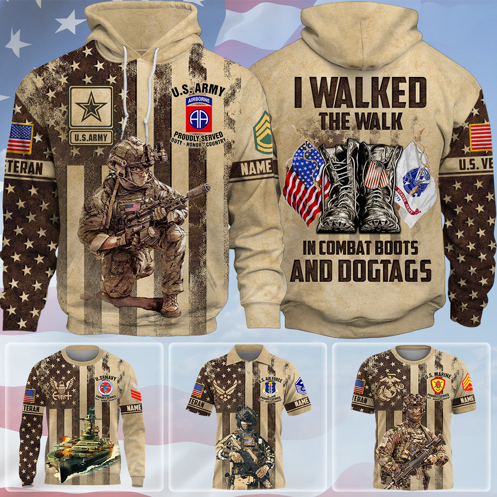 Walked The Walk, Custom Military Patches - Veteran Shirt, Personalized 3D Shirts - Veteran Day Gifts For Dad, Grandpa K1702 Trhn