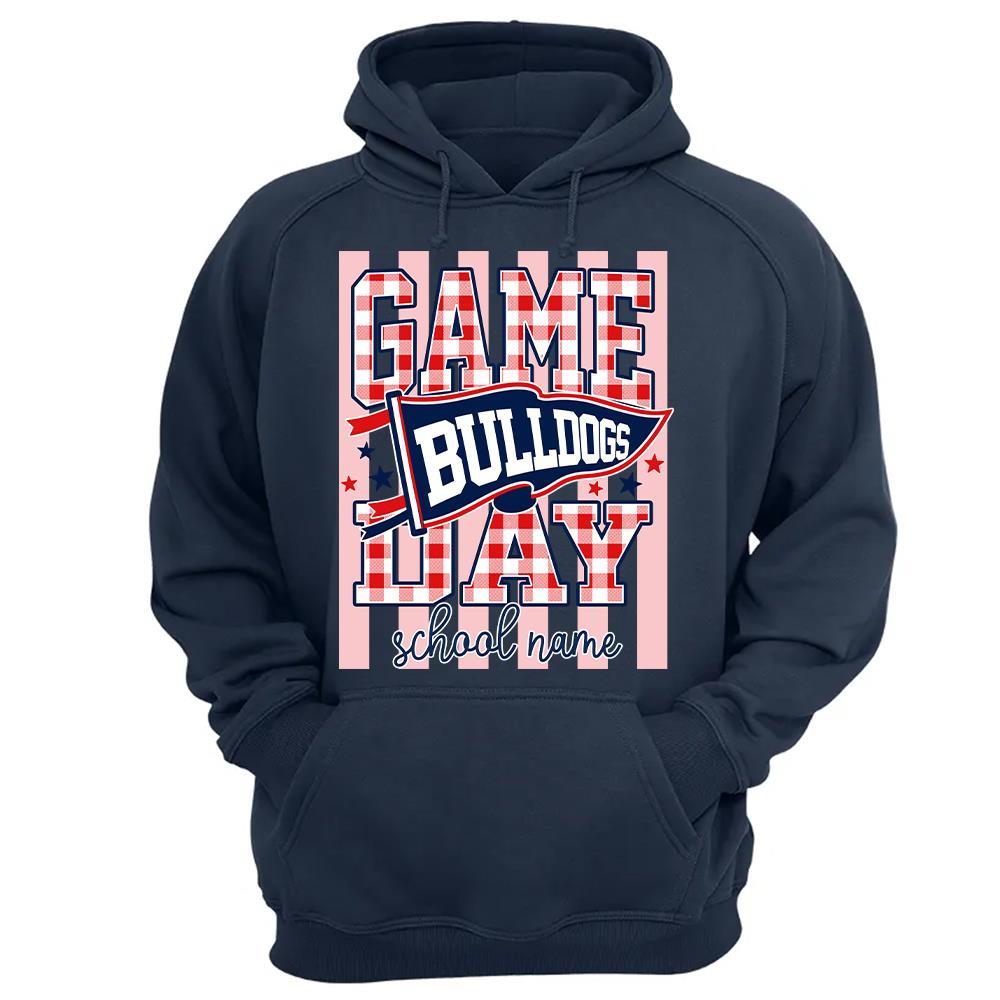 Game Day Striped School Mascot Shirt, Personalized Football School Spirit, Gifts For Teacher Student MI209 Hv01