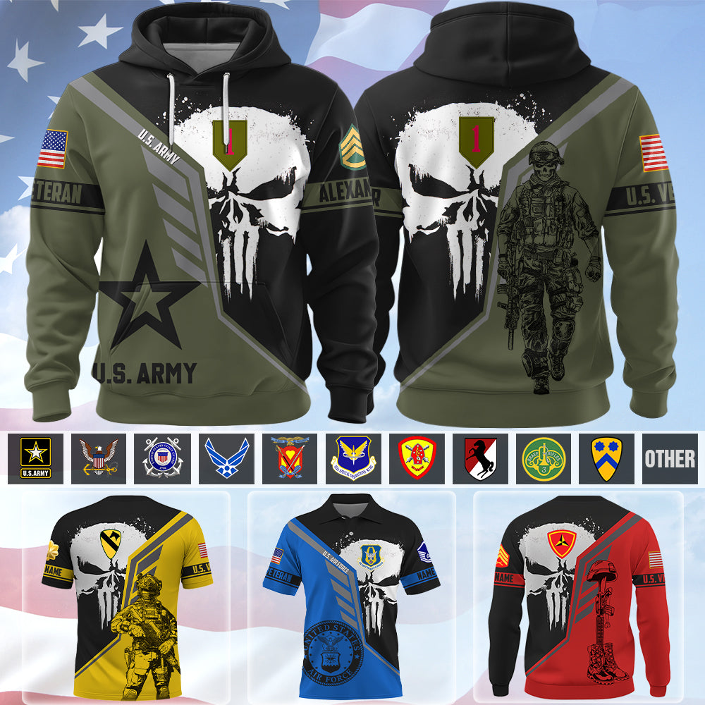 Personalized US Veteran Military All Over Print Hoodie – Custom Branch Division Rank Gift For Veterans K1702 Trhn