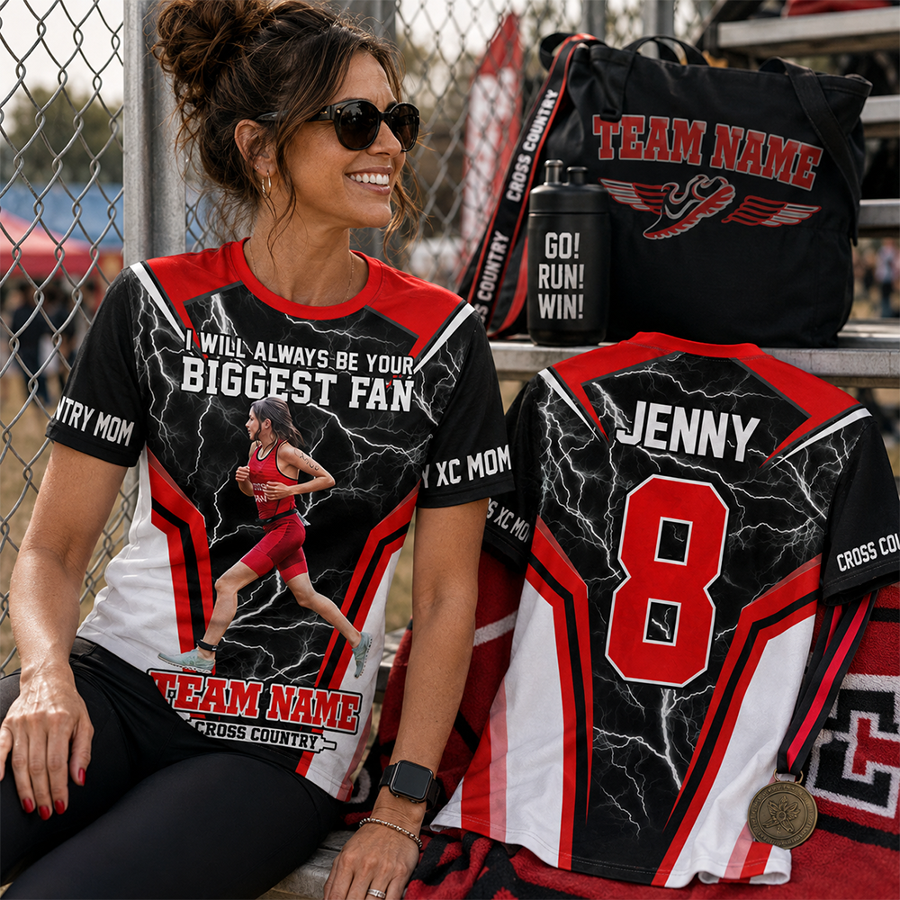 Personalized Cross Country Mom Shirt, I’ll Always Be Your Biggest Fan, Custom Player Name & Number All Over Print Game Day Shirt for Mom Grandma Family Vr2 Hv01 