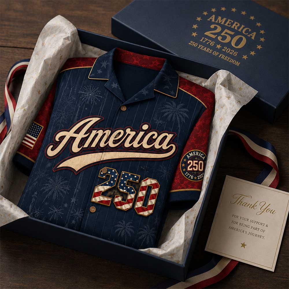 Personalized America 250 Hawaiian Shirt, Custom Name Number USA 1776 2026 Hawaiian Shirt, Patriotic Liberty Bell Shirt, 4th of July Gift Pt99