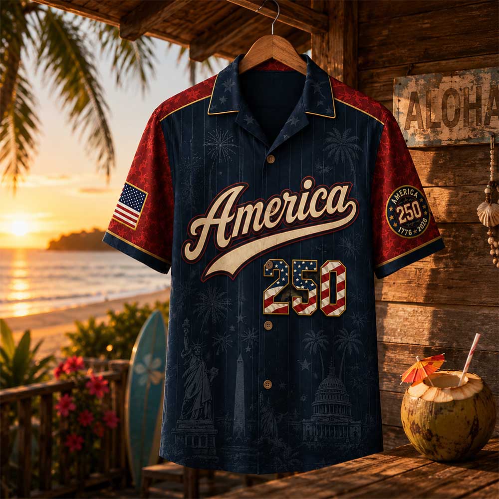 Personalized America 250 Hawaiian Shirt, Custom Name Number USA 1776 2026 Hawaiian Shirt, Patriotic Liberty Bell Shirt, 4th of July Gift Pt99