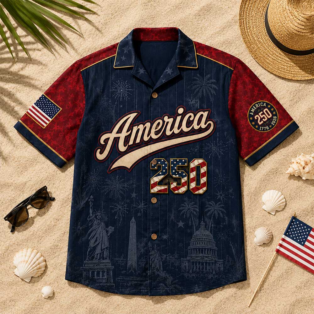 Personalized America 250 Hawaiian Shirt, Custom Name Number USA 1776 2026 Hawaiian Shirt, Patriotic Liberty Bell Shirt, 4th of July Gift Pt99