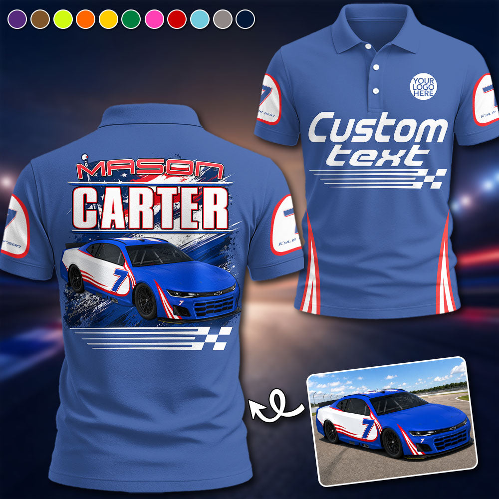 Custom Photo Race Car Polo Shirt - Personalized Shirt For Racing Fan A2110 Pt99