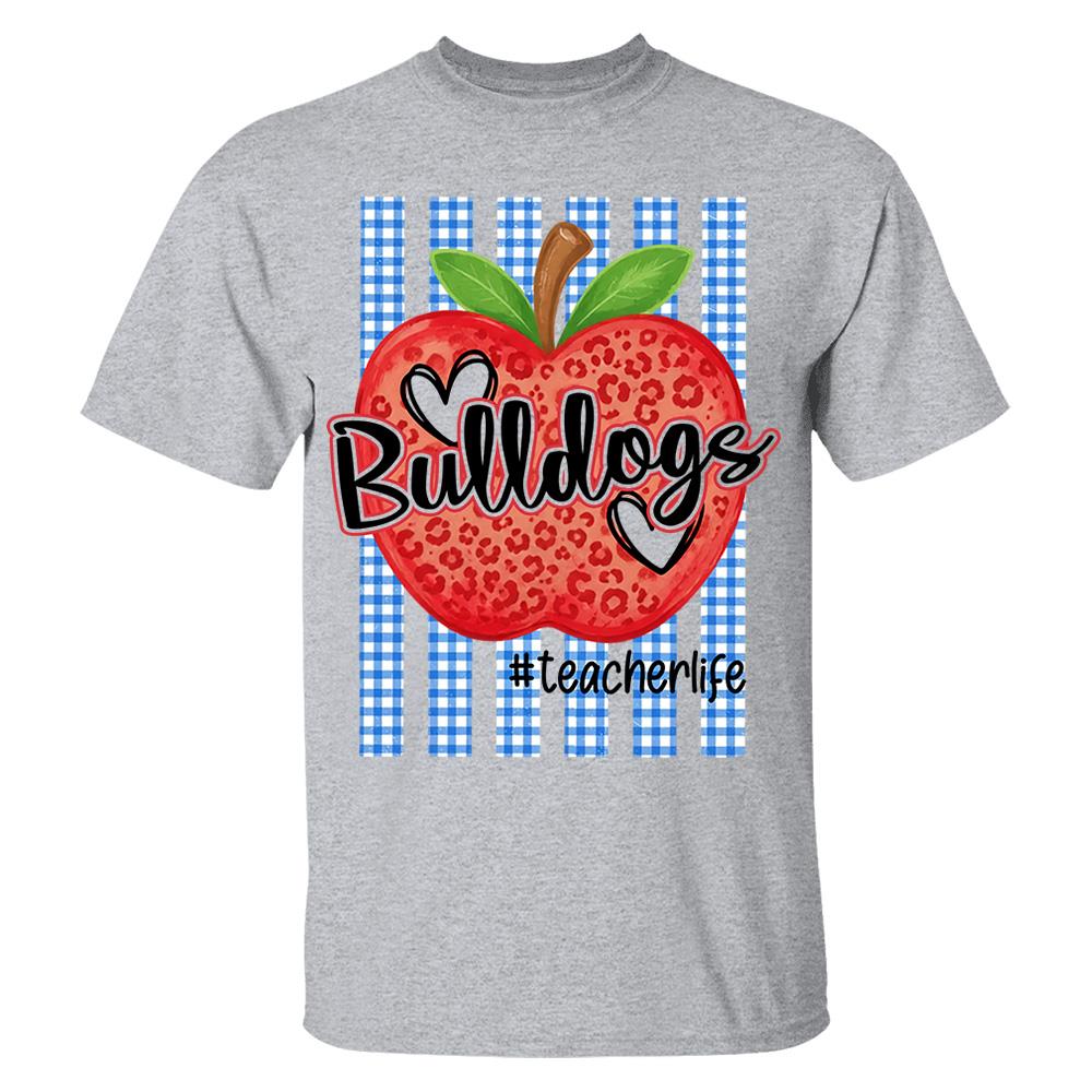 Personalized School Striped Mascot Apple Blue Gingham Stripes T-shirt For Teacher Nh00
