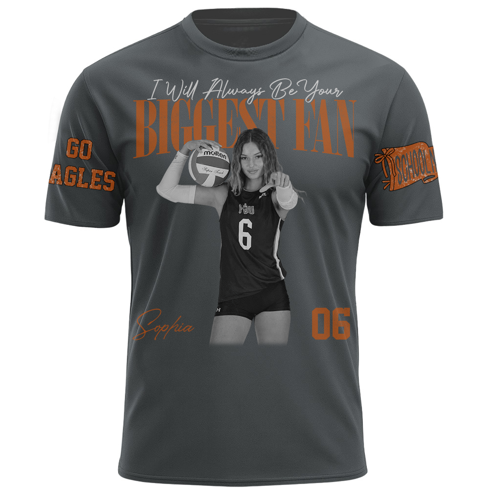 I'll Always Be Your Biggest Fan, Personalized Vintage “Biggest Fan” Volleyball Shirt, Custom School Team Name, Gift For Volleyball Lovers T1807 TH23