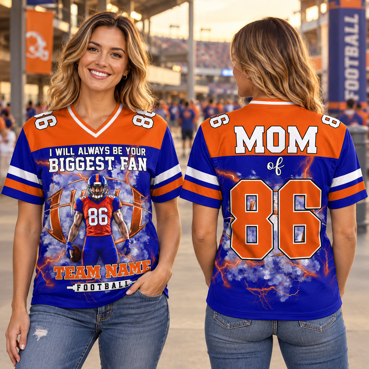 I Will Always Be Your Biggest Fan Personalized All Over Print Football Jersey For Football Mom Grandma Sport Family K1702 MT2
