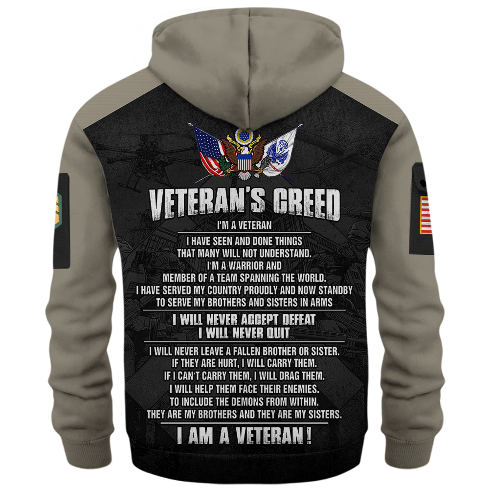 Personalized All Over Print Hoodie Half Zipper Veteran's Creed Custom All Military Branches Gift For Veteran K1702 Trhn