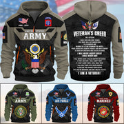 Personalized All Over Print Hoodie Half Zipper Veteran's Creed Custom All Military Branches Gift For Veteran K1702 Trhn