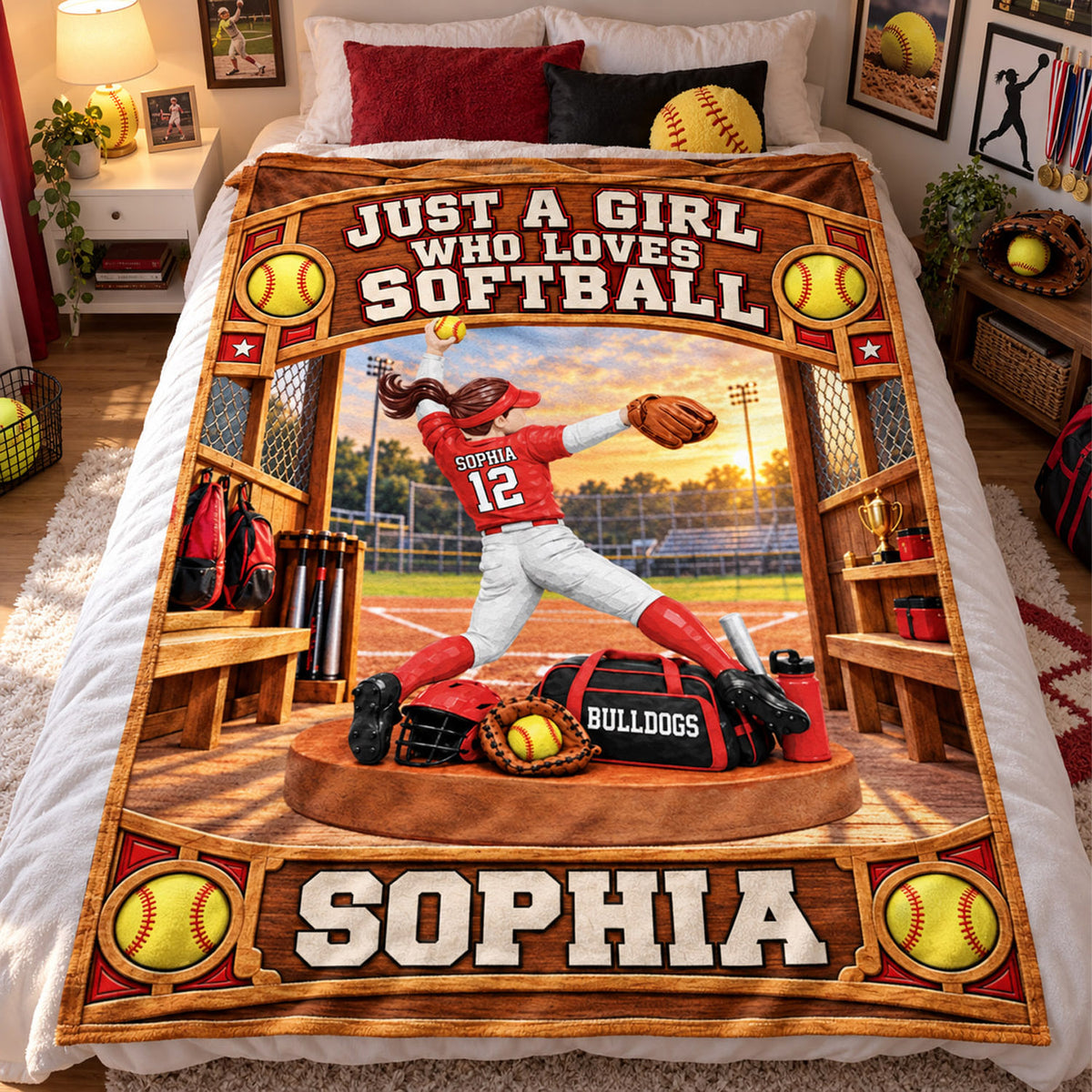 Just A Girl Who Loves Softball, Personalized Softball Blanket, Custom Player Name Gift, Gift For Softball Players Softball Lovers C2408 Nh00 DN10