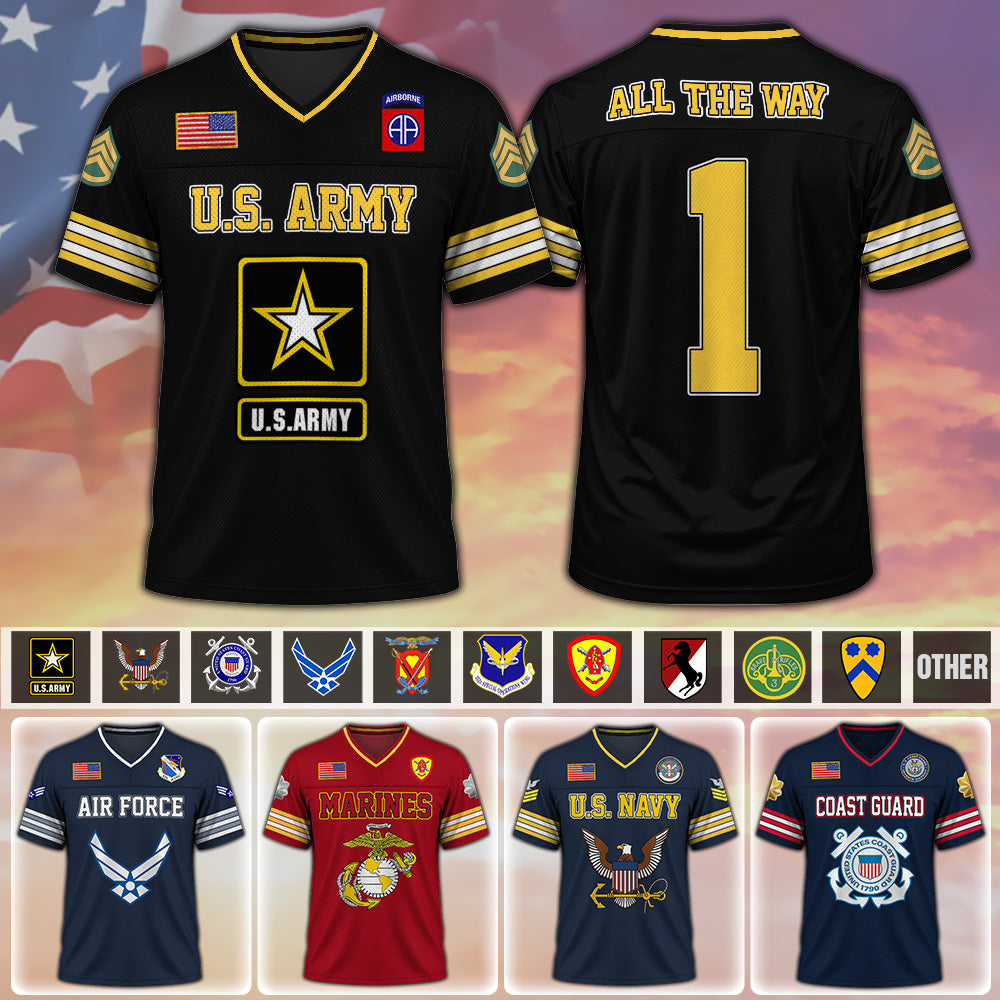 Custom US Military Football Jersey Available All Branches Rank Division Name For Military Retirement Veteran Dad Grandpa K1702 MT2