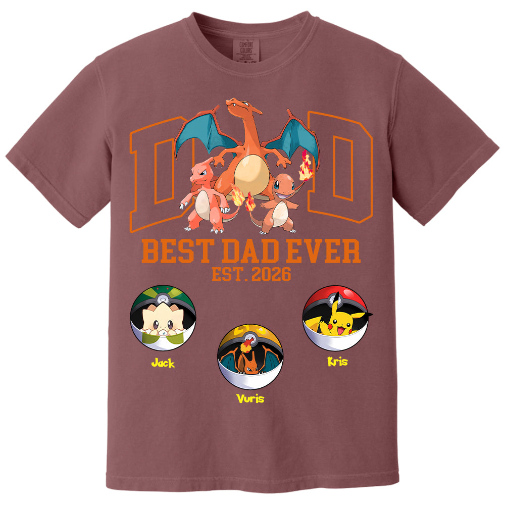 Pokedad Best Dad Ever, Personalized Pokedad Shirt With Kids Name, Father's Day Gift For Husband, Dad, Grandpa MI209 Li29