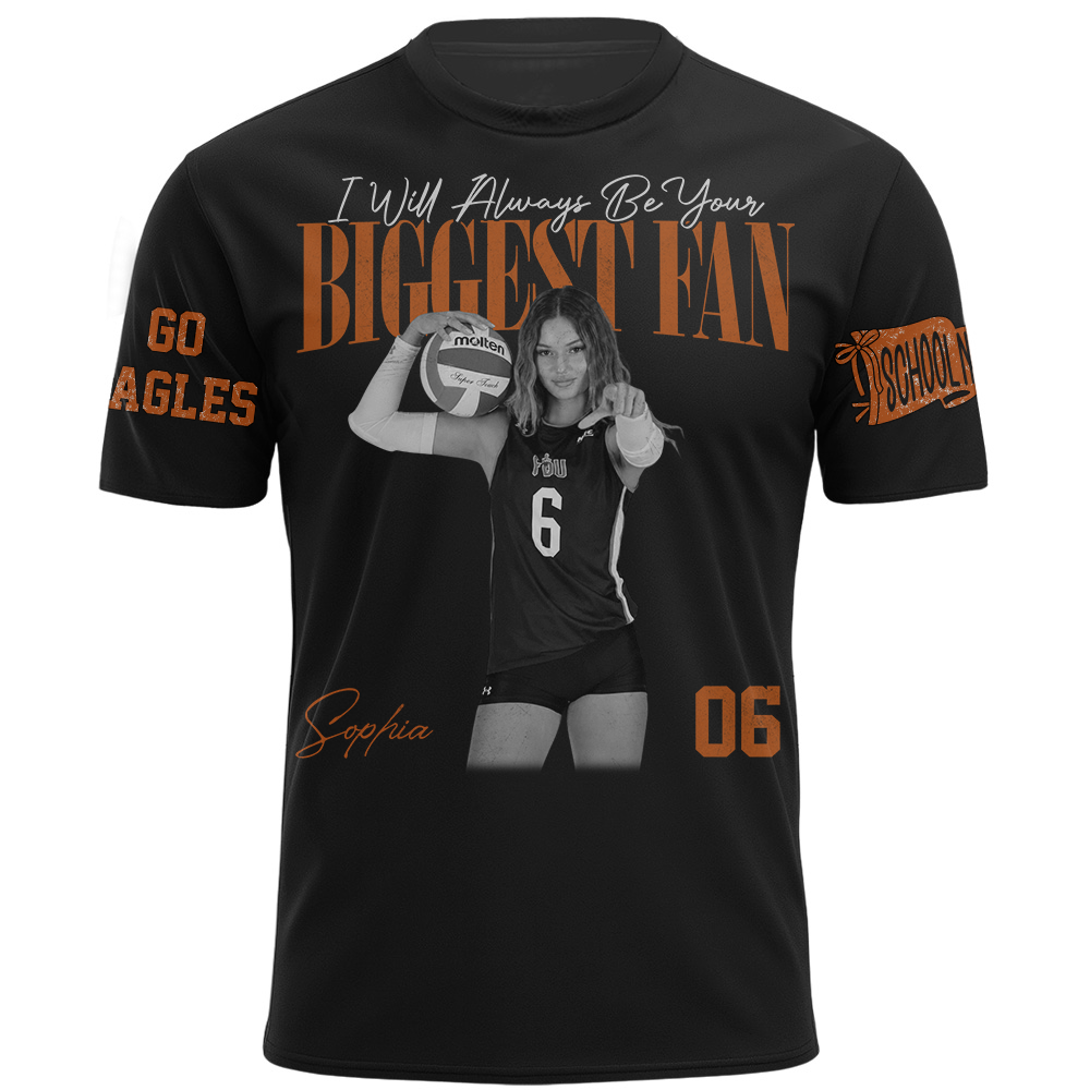 I'll Always Be Your Biggest Fan, Personalized Vintage “Biggest Fan” Volleyball Shirt, Custom School Team Name, Gift For Volleyball Lovers T1807 TH23