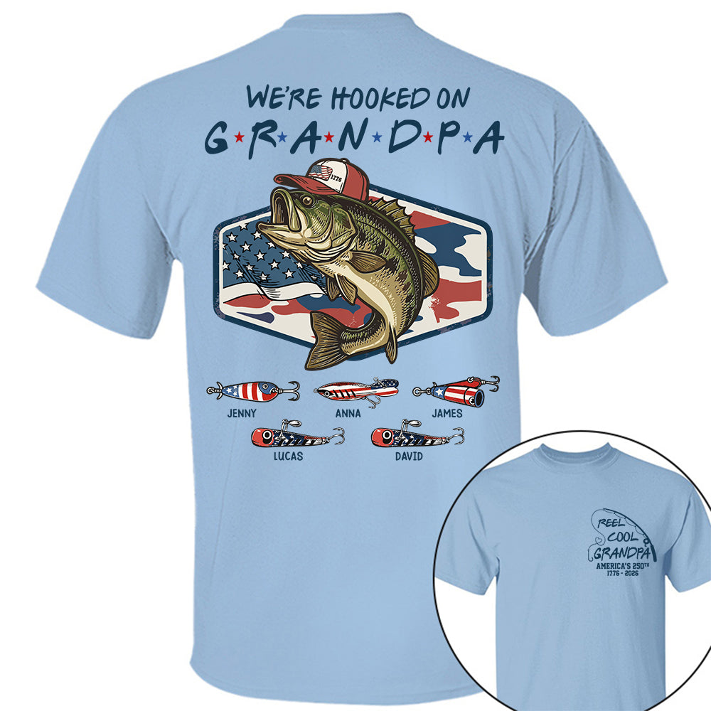 Reel Cool Grandpa T-Shirt – Personalized Fishing Grandpa Shirt, USA 250th Anniversary 1776-2026 Na02 Hv01
