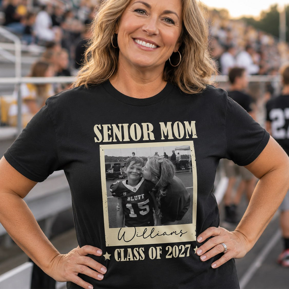 Senior Football Mom - Personalized Shirt For Football Mom Grandma Custom Football Player Photo NA04 T24