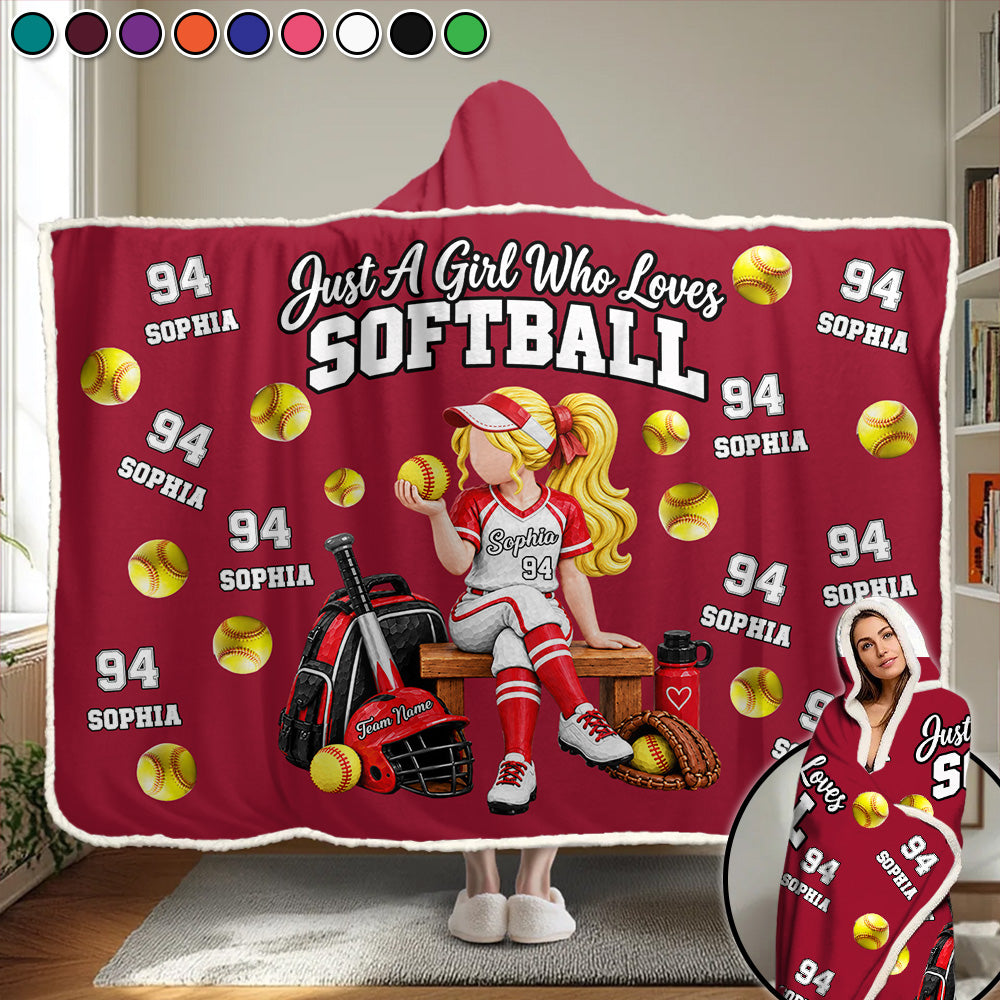 Just A Girl Who Loves Softball, Personalized Softball Wearable Blanket Hoodie For Softball Lovers, Softball Players Ver2 MI209 T24 VN09