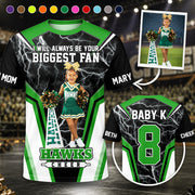 Personalized Cheer Mom Shirt, I’ll Always Be Your Biggest Fan, Custom Player Name & Number All Over Print Game Day Shirt for Mom Grandma Family Hv01