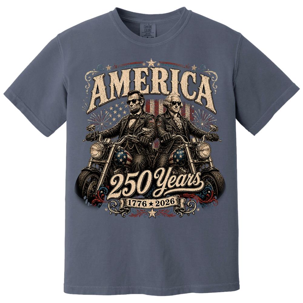America 250 Years Biker MC Patriotic Motorcycle Shirt, 1776 2026 USA 250th Anniversary Vintage Graphic Tee Hv01