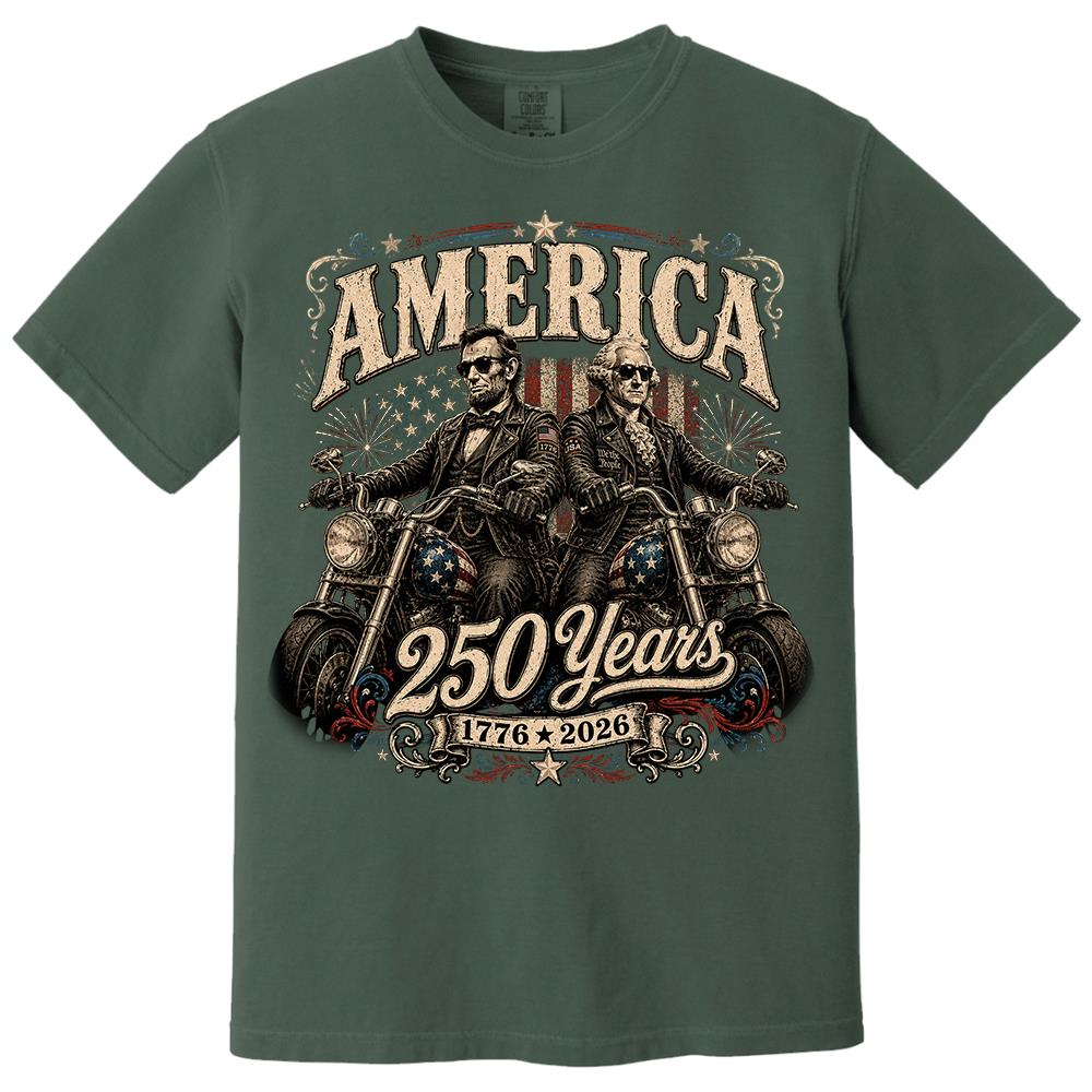 America 250 Years Biker MC Patriotic Motorcycle Shirt, 1776 2026 USA 250th Anniversary Vintage Graphic Tee Hv01