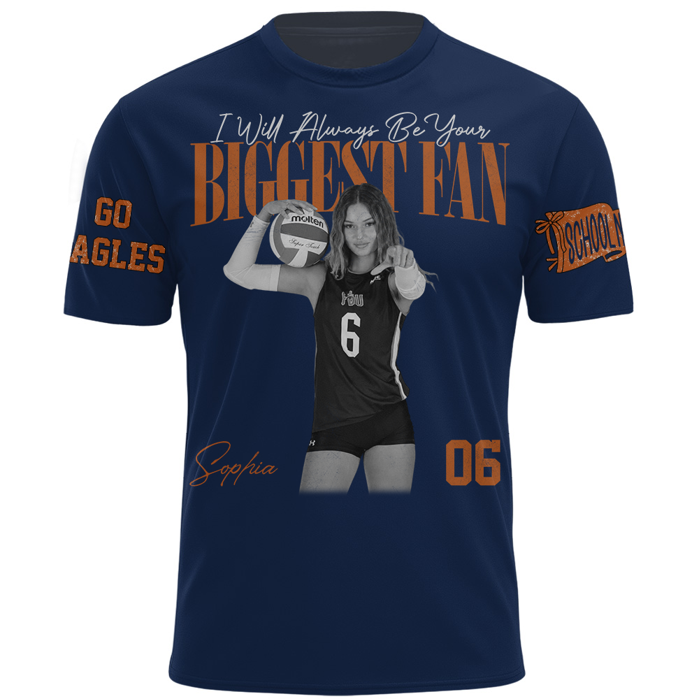 I'll Always Be Your Biggest Fan, Personalized Vintage “Biggest Fan” Volleyball Shirt, Custom School Team Name, Gift For Volleyball Lovers T1807 TH23
