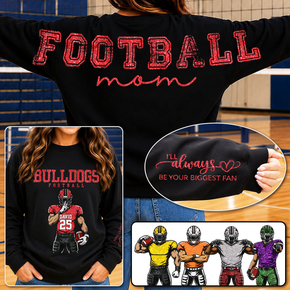Personalized Football Mom Shirt, Custom Team Player Name Number Front, Oversized Back Print & Sleeve Detail, Game Day Mom Shirt Pt99