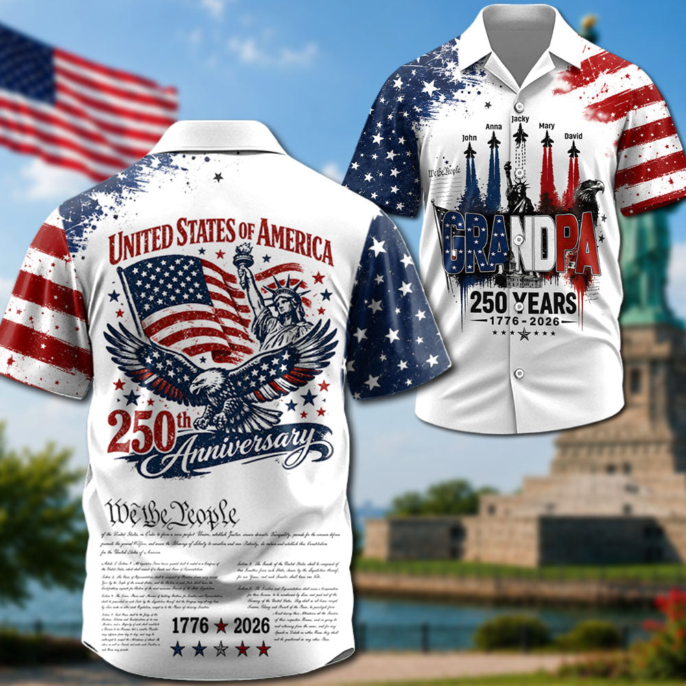 Personalized Dad Grandpa Nation Flag American 250th Anniversary Hawaiian Shirt - Semiquincentennial 1776-2026 - Cool Father's Day Gift For Dad, Grandpa T1807 Pt99