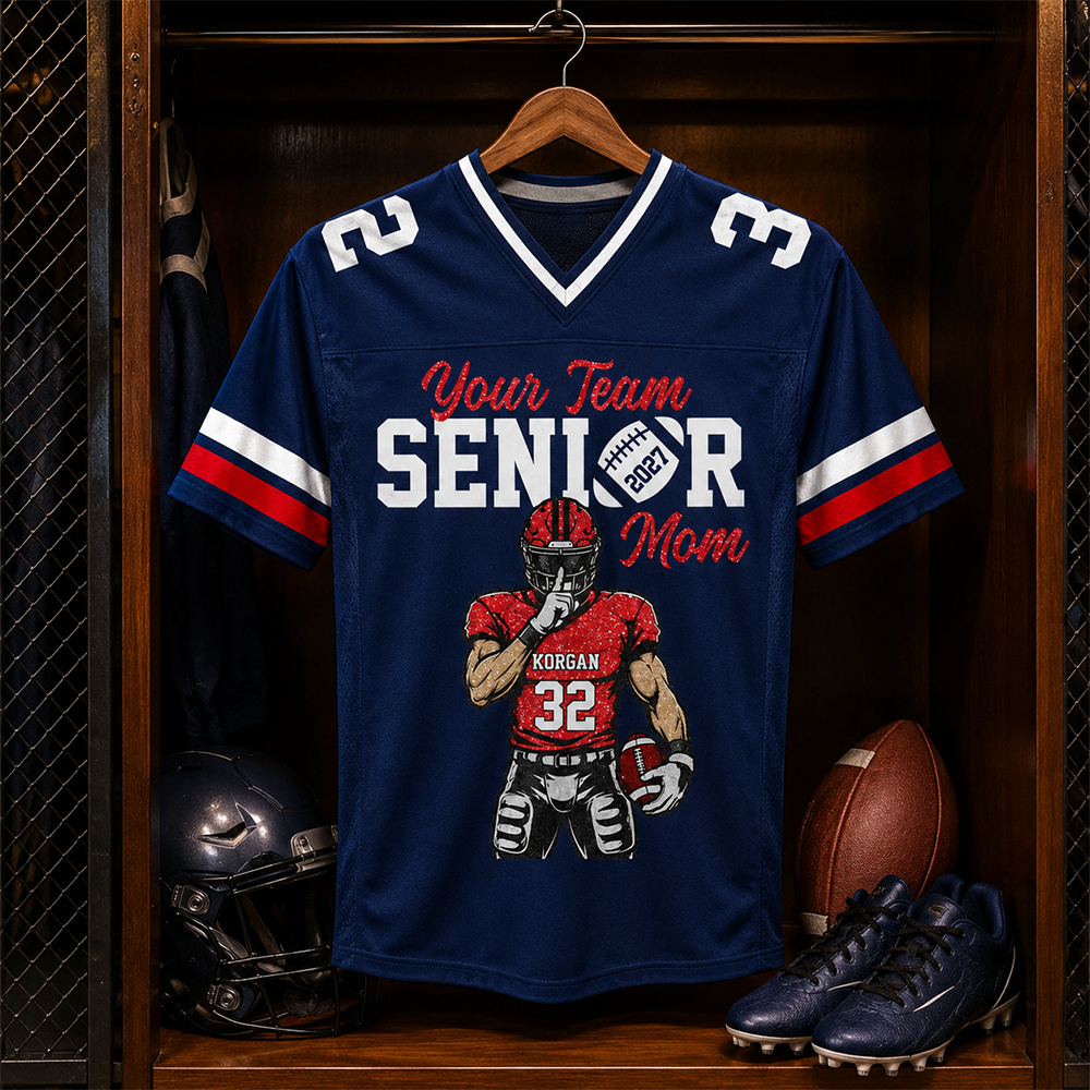 Personalized Senior Mom Football Jersey, Custom Team Name & Player Number Shirt, Football Mom Senior Night Gift for Mom Na02 Hv01