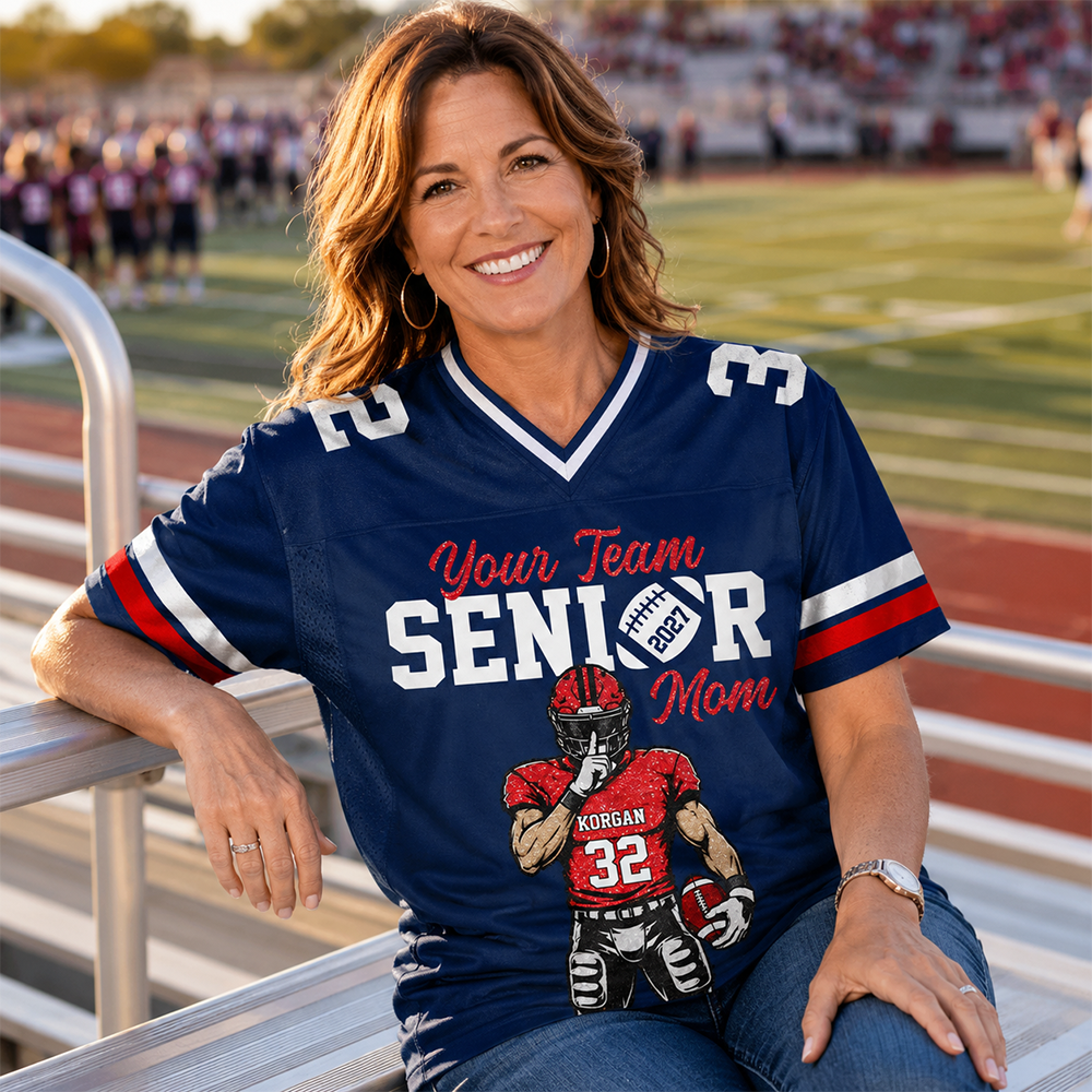 Personalized Senior Mom Football Jersey, Custom Team Name & Player Number Shirt, Football Mom Senior Night Gift for Mom Na02 Hv01