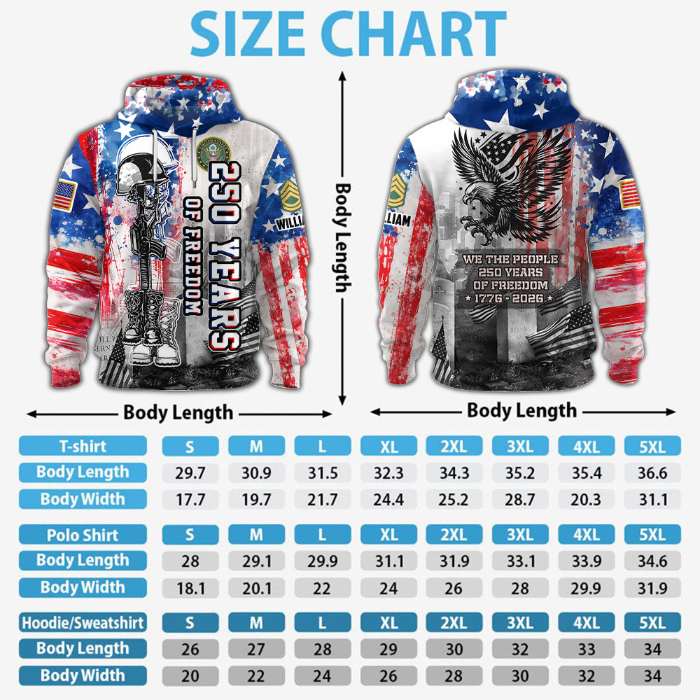 Custom Shirt 250 Years Of Freedom Gift For Veterans Military Gift All Military Branches All Over Print Shirt K1702 MT2