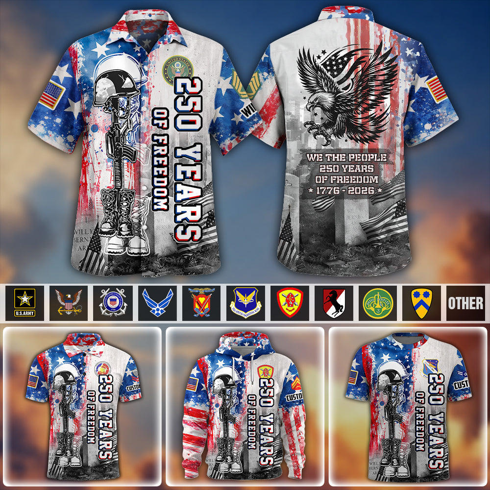 Custom Shirt 250 Years Of Freedom Gift For Veterans Military Gift All Military Branches All Over Print Shirt K1702 MT2