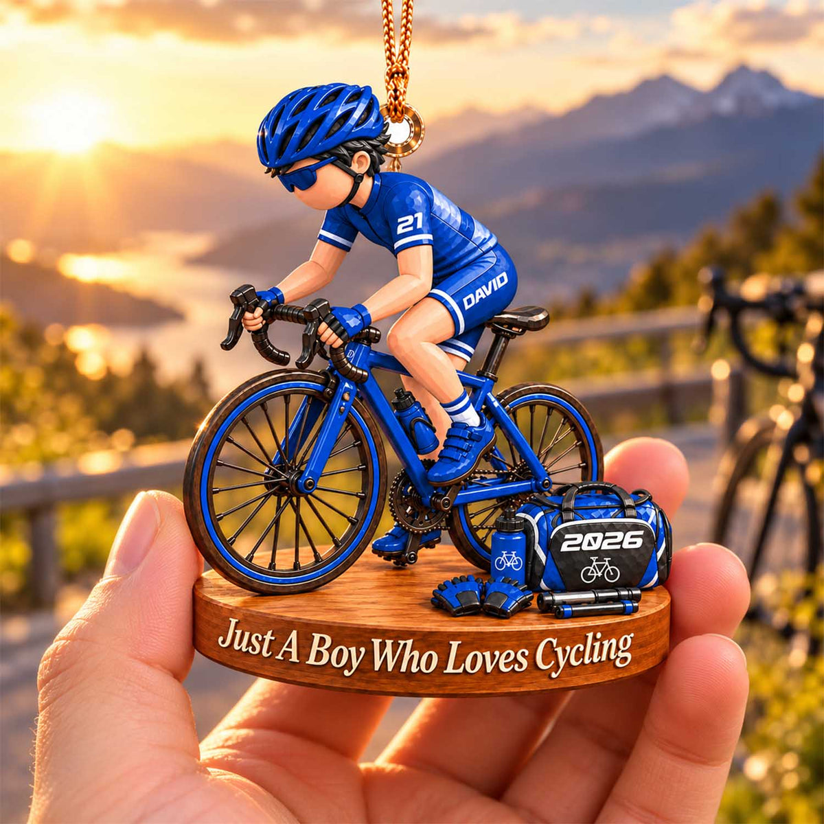 Personalized Just A Boy Who Loves Cyclist Ornament, Custom Name & Number Player Cyclist Bike Ornament, Gift for Cyclist Bike Lover Na02 Pt99