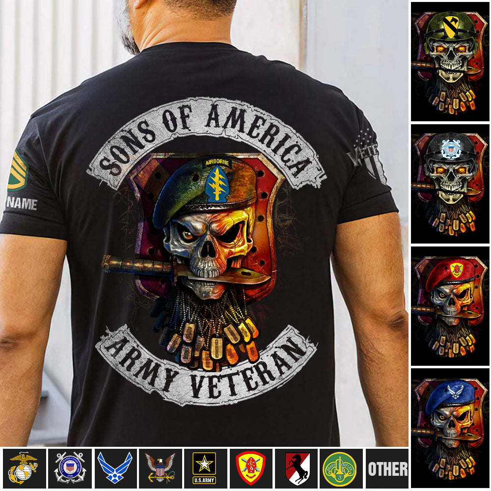 Skull Sons Of America US Army Veteran Custom Shirt For Soldier Veteran K1702 Trhn