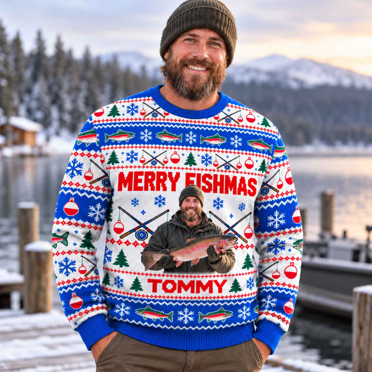 Personalized Photo Ugly Merry Fishmas Ugly Sweater, Gift For Fishing Lovers C2408 Pt99