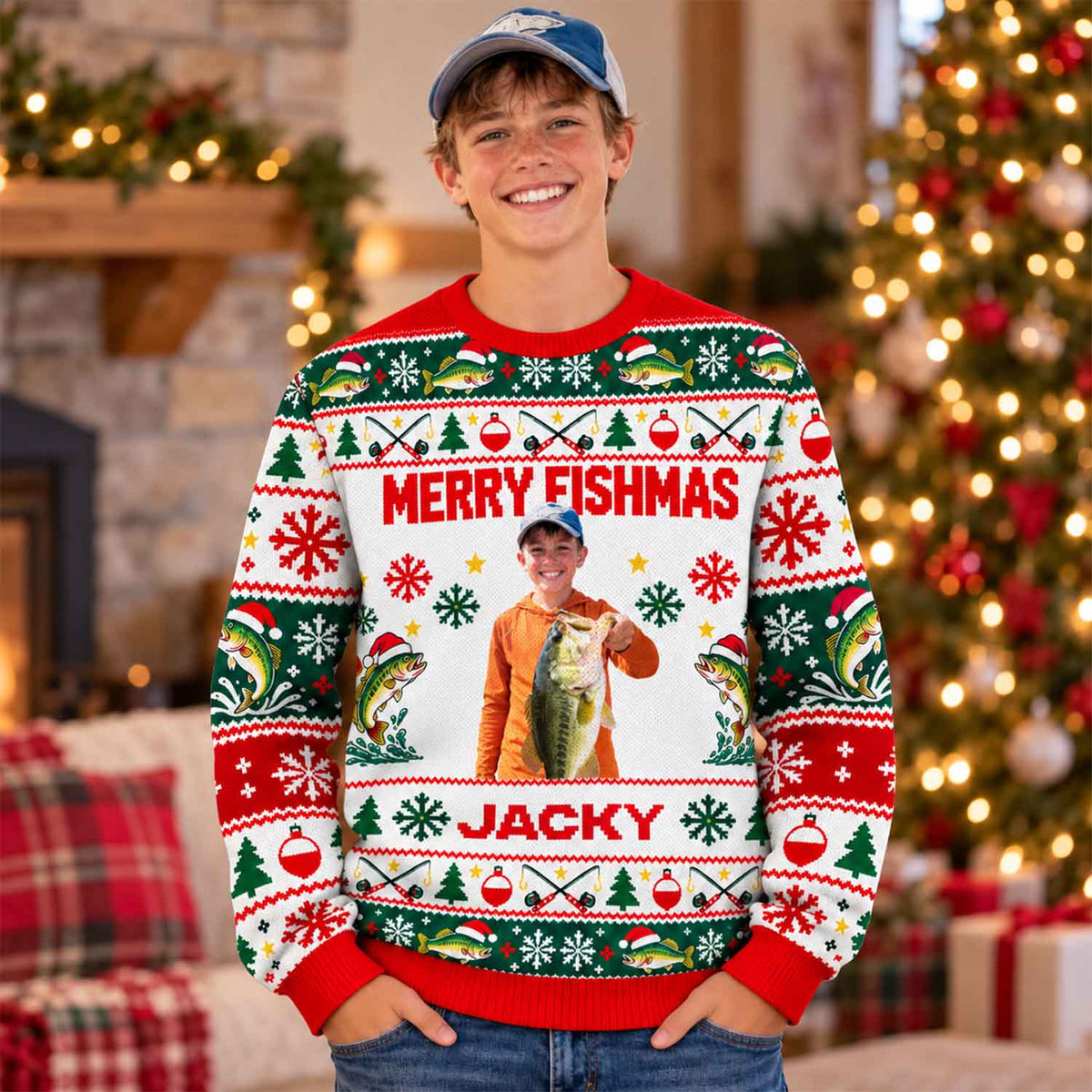Personalized Photo Ugly Merry Fishmas Ugly Sweater, Gift For Fishing Lovers C2408 Pt99