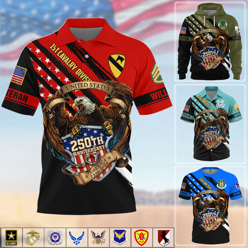 Personalized All Over Print Shirt Eagle US Veteran Military Shirt United States 250th Anniversary K1702 MT2