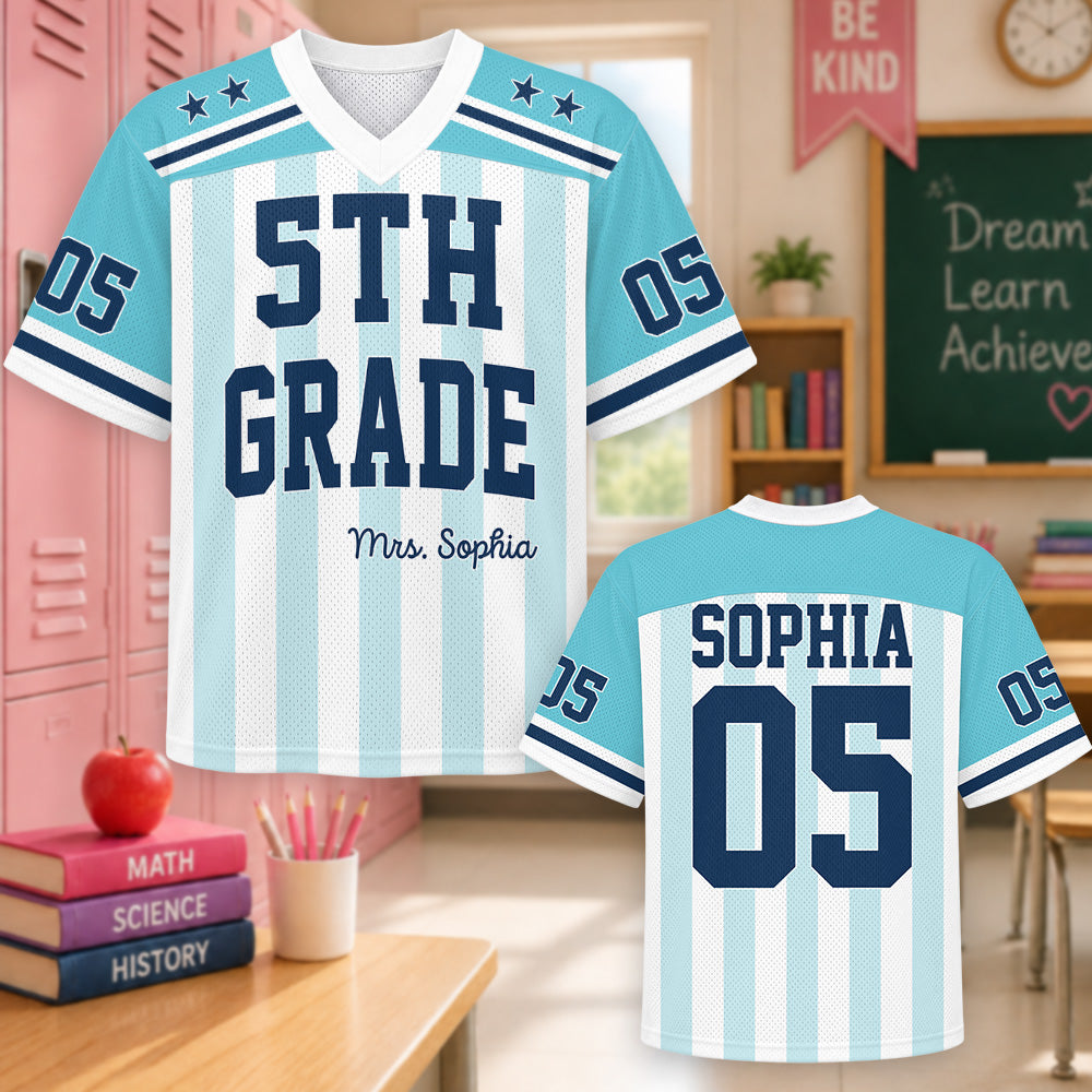 Personalized Teacher Football Jersey, Custom Name Number Jersey, First Grade Teacher Shirt, Back To School Gift, Teacher Team Game Day Tee Hv01