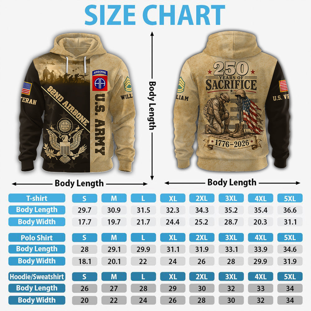 Custom All Over Print Shirt 250 Years Of Sacrifice 1776 2026 Available All Military Branches Gift For Veterans K1702 MT2