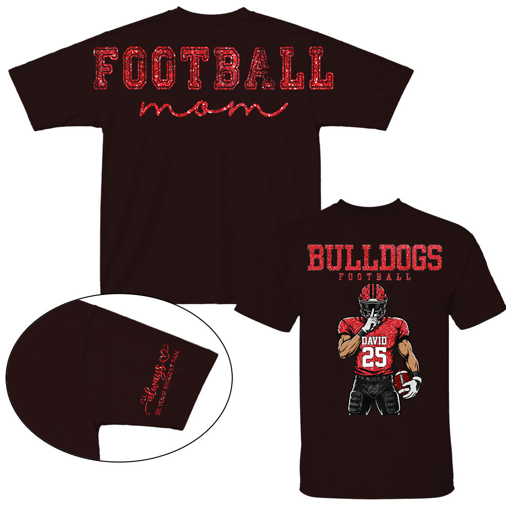 Personalized Football Mom Shirt, Custom Team Player Name Number Front, Oversized Back Print & Sleeve Detail, Game Day Mom Shirt Pt99