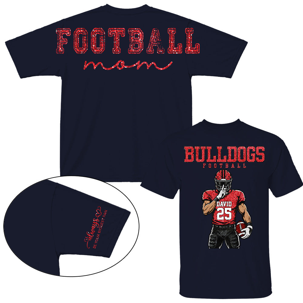 Personalized Football Mom Shirt, Custom Team Player Name Number Front, Oversized Back Print & Sleeve Detail, Game Day Mom Shirt Pt99