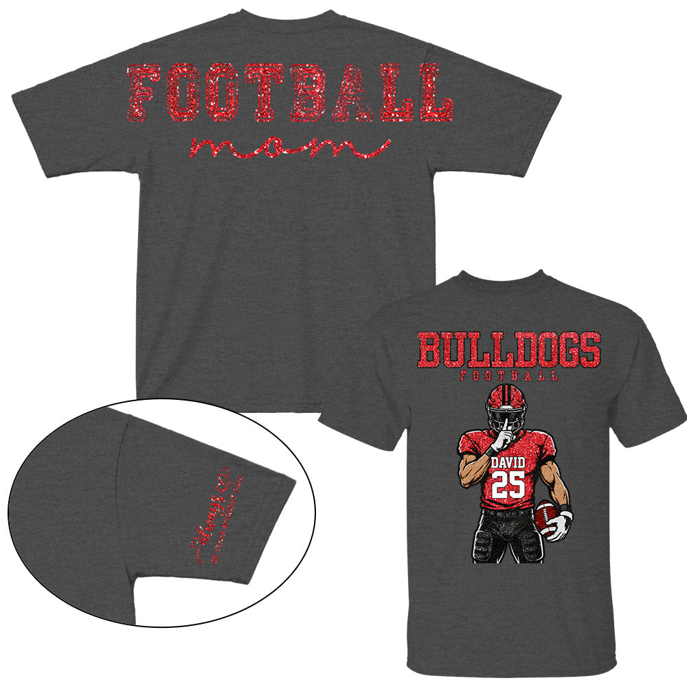 Personalized Football Mom Shirt, Custom Team Player Name Number Front, Oversized Back Print & Sleeve Detail, Game Day Mom Shirt Pt99
