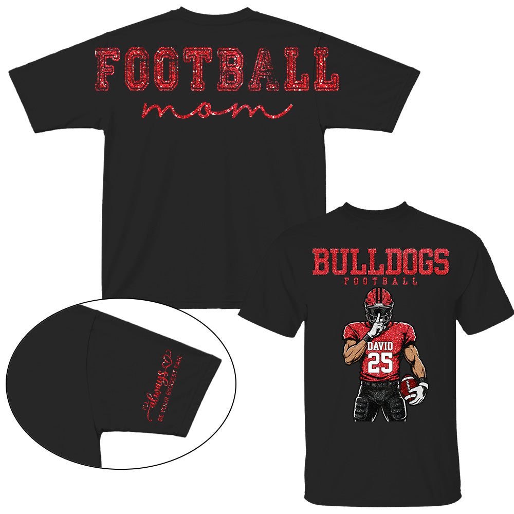 Personalized Football Mom Shirt, Custom Team Player Name Number Front, Oversized Back Print & Sleeve Detail, Game Day Mom Shirt Pt99
