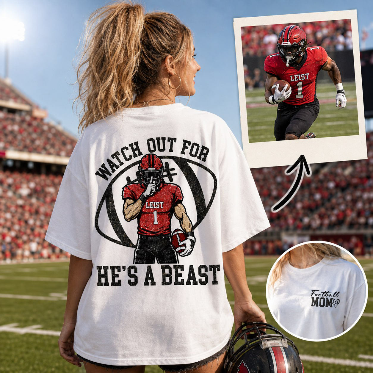Watch Out for He’s a Beast ,Custom Team Name & Player Number Tee, Football Mom Game Day Gift Na02 VH01