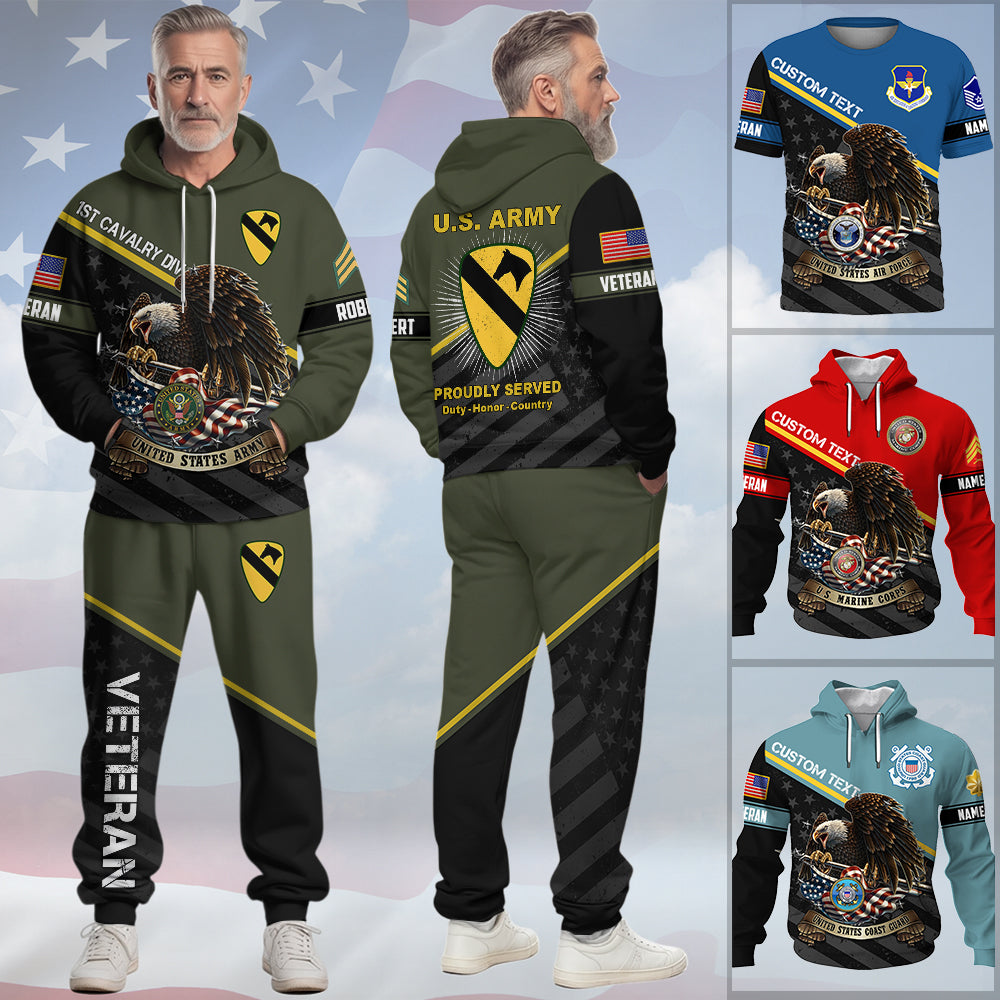 US Veteran Hoodie And Pants Custom All Branches Military Proudly Served Gift For Veterans All Over Print Shirt K1702 Trhn