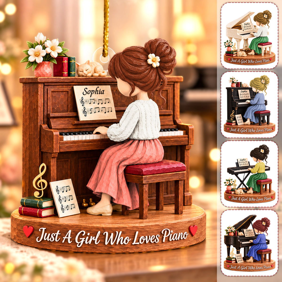 Just A Girl Who Loves Piano, Personalized Piano Ornament, Custom Player Name Gift, Gift For Piano Players Piano Lovers MI209 Hv01