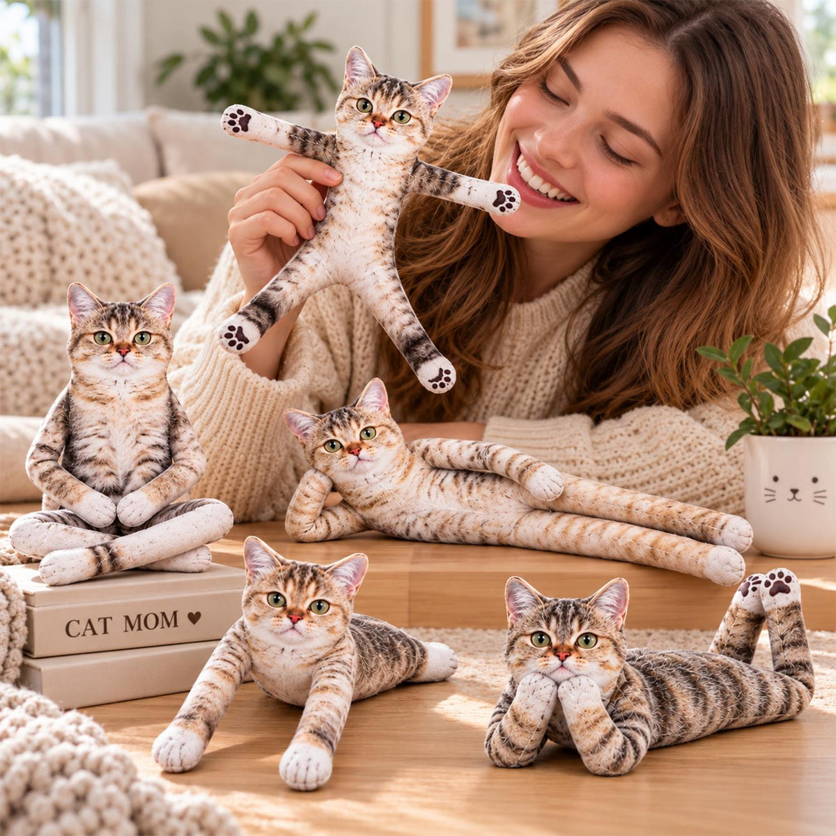 Personalized Photo Cat Squishy Toy Poseable Plush Doll, Funny Gift For Cat Mom, Dad, Pet Lover T1807 Hv01 TL06