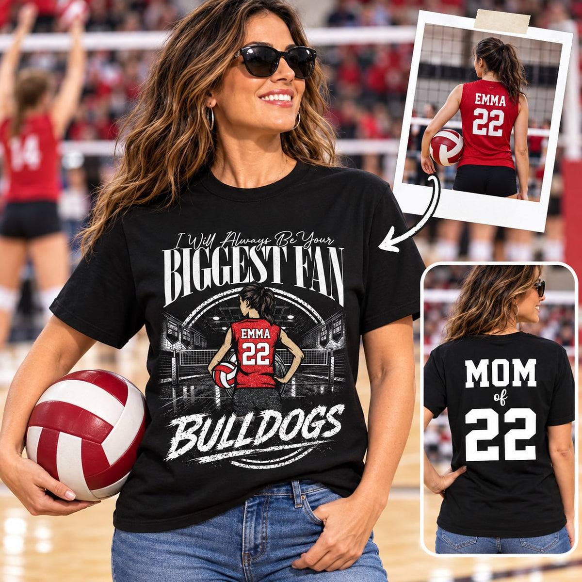 I'll Always Be Your Biggest Fan, Personalized Volleyball Mom Shirt, Custom Player Name & Number Tee, Game Day Mom Gift Na02 VH01